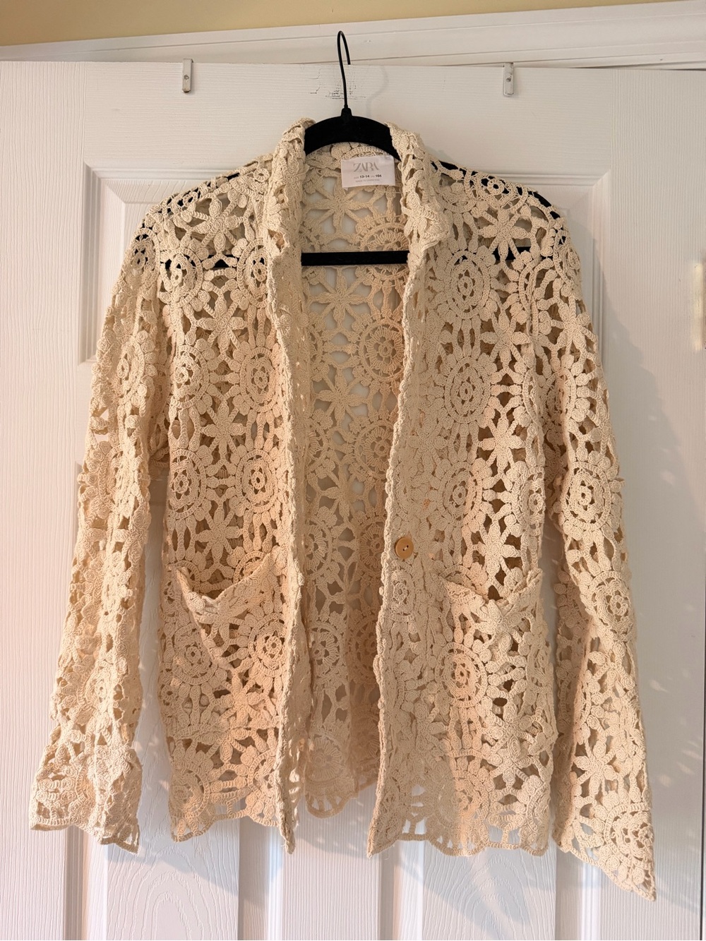 Zara Cream Crochet Button-Front Blazer
